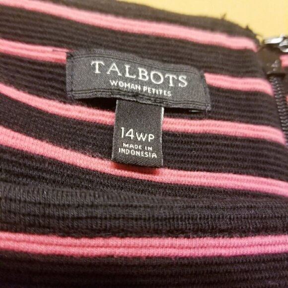 Talbots | Pink and Black Striped Fit & Flare Dress (Size 14W Petite) - Picture 2 of 8